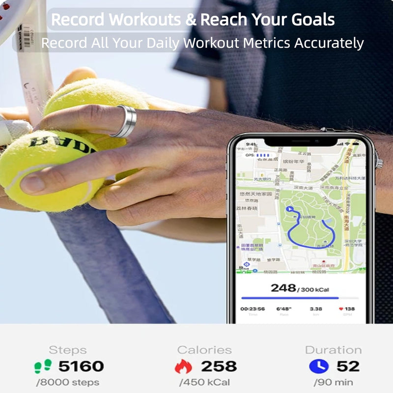Smart Ring Fitness Tracker for Women Men, 24/7 Health Monitor(Heart Rate/SpO2/HRV/Women Cycle/Sleep) IP68 Waterproof, 4-6 Days Battery, No APP Subscription Fee (iOS/Android) (Silver, Size 8) Silver