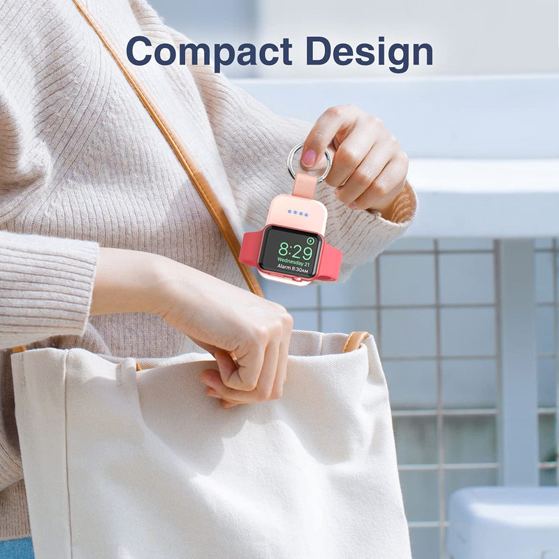 i.VALUX Portable Wireless Charger for Apple Watch, Pink and Black Keychain Extra Battery Travel Charger with USB Cable Compatible with Watch Series 8 7 6 5 4 3 2