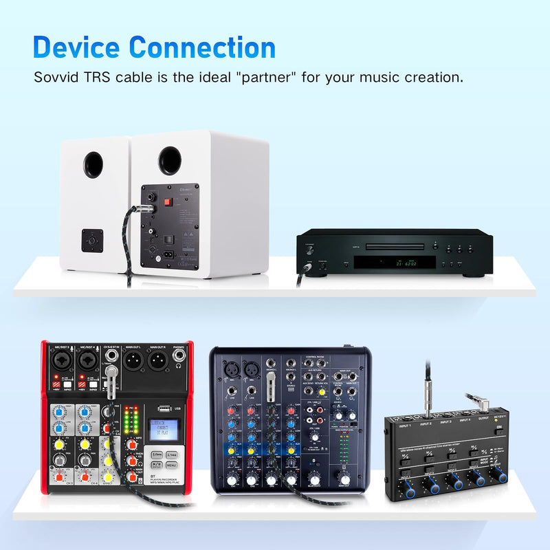 1/4 Inch TRS Cable 10 FT, 6.35 mm 1/4 TRS to TRS Patch Cable, Quarter Inch TRS Male to Male Balanced Stereo Audio Cable for Sound Card, Mixer, Amplifier, Speaker, Equalizer Black Blue