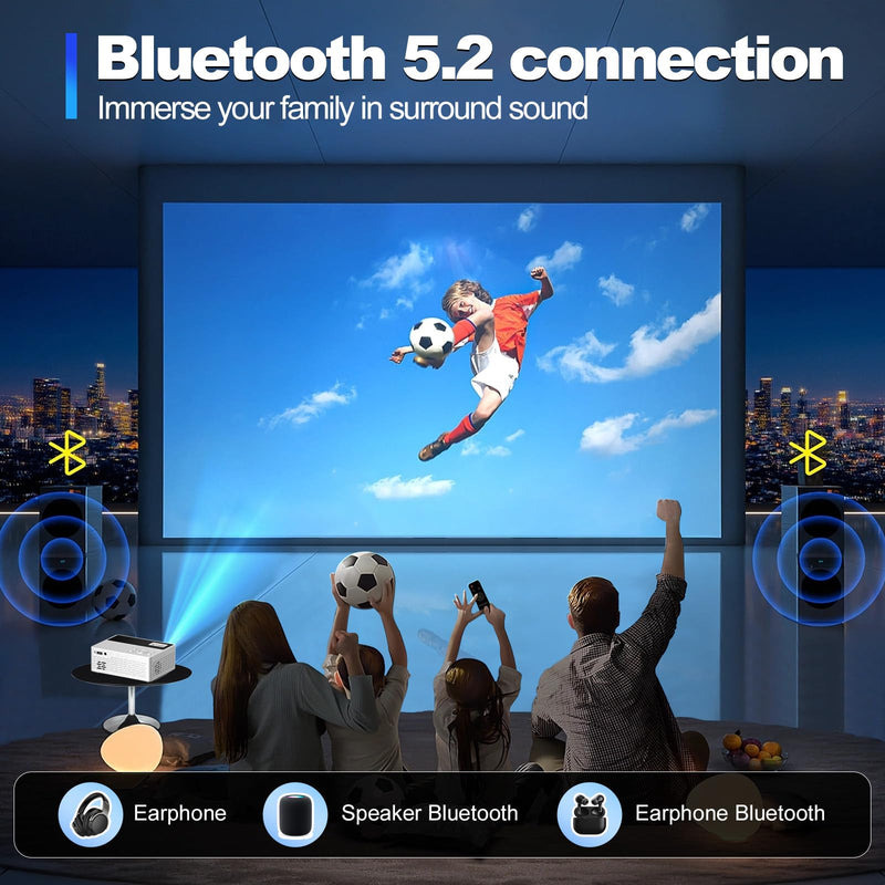 [Built-in Apps] 5G WiFi Bluetooth Smart Projector,Comes with a mini stand ,Mini Projector with Stereo Speaker,4K support HD Portable Projector, Compatible with TV Stick Smartphone/ pc/USB (With Apps) With Apps