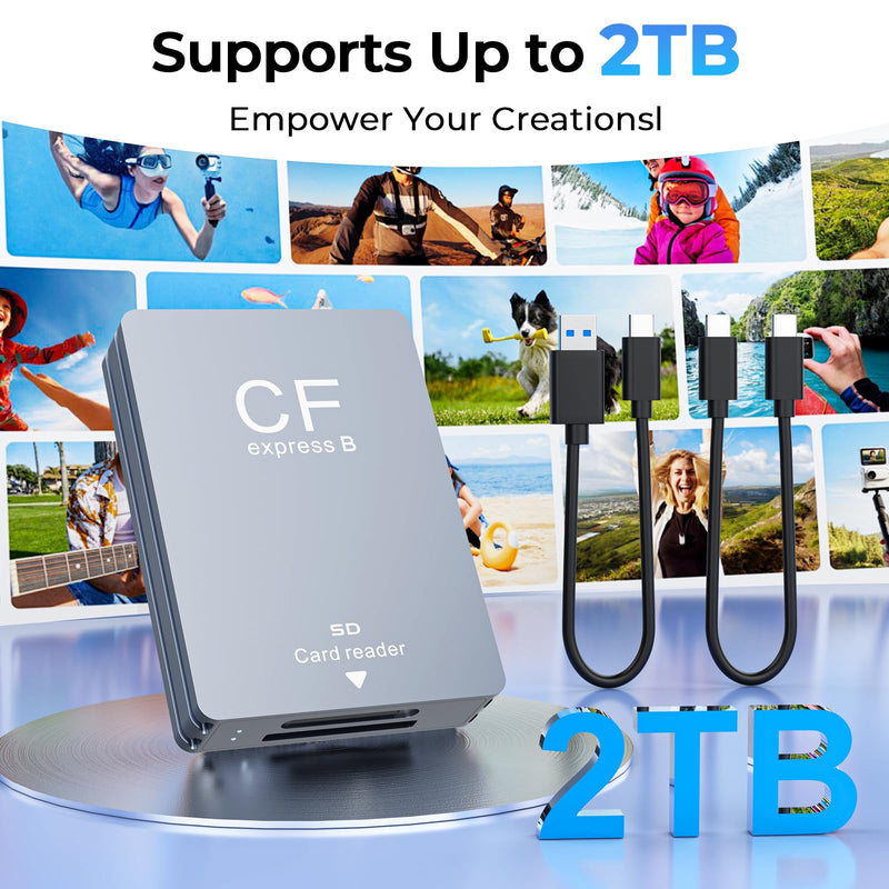 CFexpress Type B Card Reader, Dual-Slot CFexpress Type B & SD Card Reader, USB-C 3.2 Gen 2 10Gbps Aluminum Memory Card Reader for SD UHS-II/UHS-I, Photo & Video Offload Medium