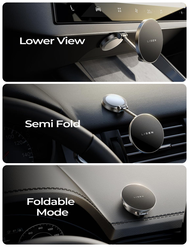 LISEN Magsafe Car Mount Charger, 15W Fast Charging Magnetic Wireless Car Charger [Mini & Fast Charging], Magnetic Car Phone Holder Dashboard Gifts for iPhone 17 Pro Max Air 16 15 14,Samsung Grey