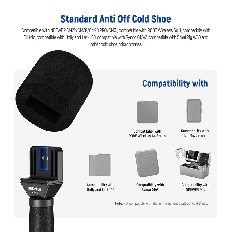 NEEWER 13"/33cm Telescopic Lavalier Microphone Handheld with Anti Off Cold Shoe Foam Windscreen Interview Mic Handle Compatible with Rode Wireless Go II DJI Mic CM31, MS005 MS005(33cm)