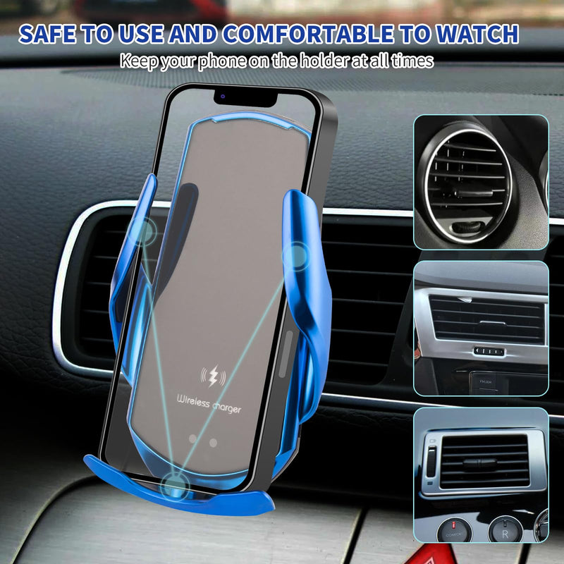Wireless Car Charger Car Phone Holder Mount Wireless Charging 15W Fast Charging Auto Clamping Car Charger Phone Mount Holder fit for All Android Smartphone(Black)