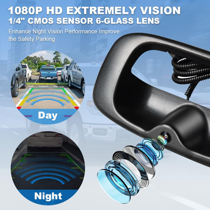 Rear Tailgate Handle Backup Camera Compatible with 1999-2006 Chevy Silverado/GMC Sierra 1500 2500HD 3500HD Classic Tailgate Reversing View Park Assist Camera Replaces 15228539 GM1915105