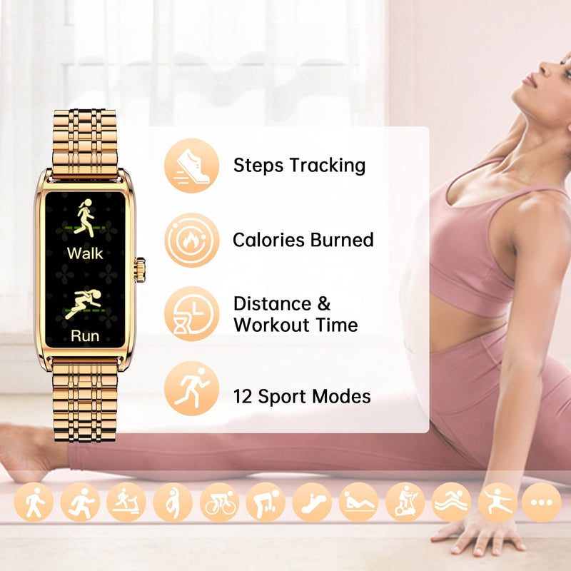 Smart Watch for Women Ladies Fitness Watch Heart Rate Monitor Sleep Tracker Sport Modes Pedometer Call Notification Music & Camera Control Elegant Smartwatch for Android iOS Phones (Pink Gold) pink gold