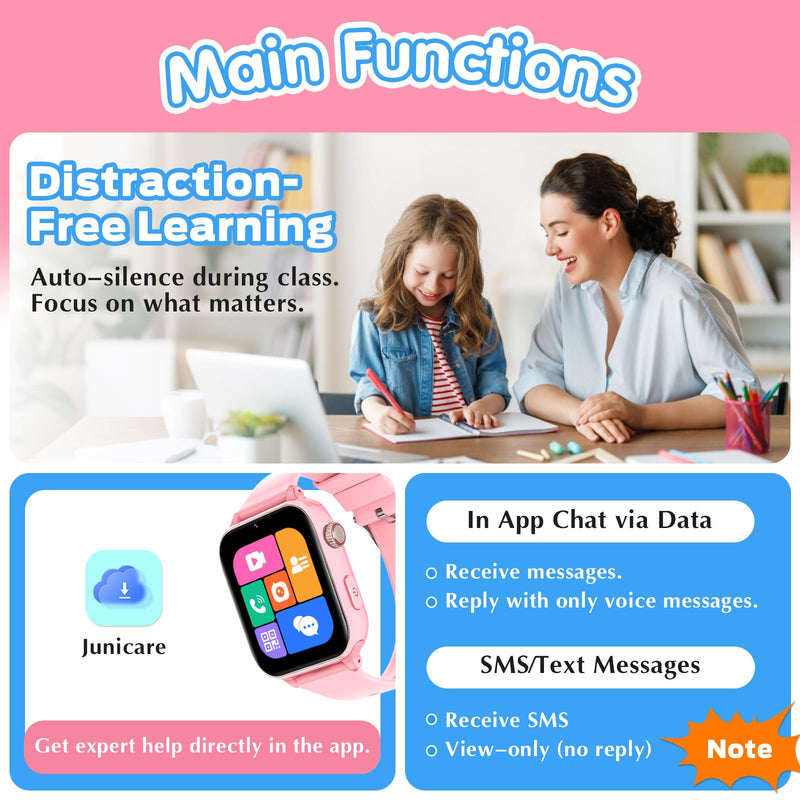 Kids Smart Watch 4G with GPS Tracker for Boys Girls, Smartwatch for Kids Vioce Video Call SOS for Children 4-12 Bithday Gift Pink