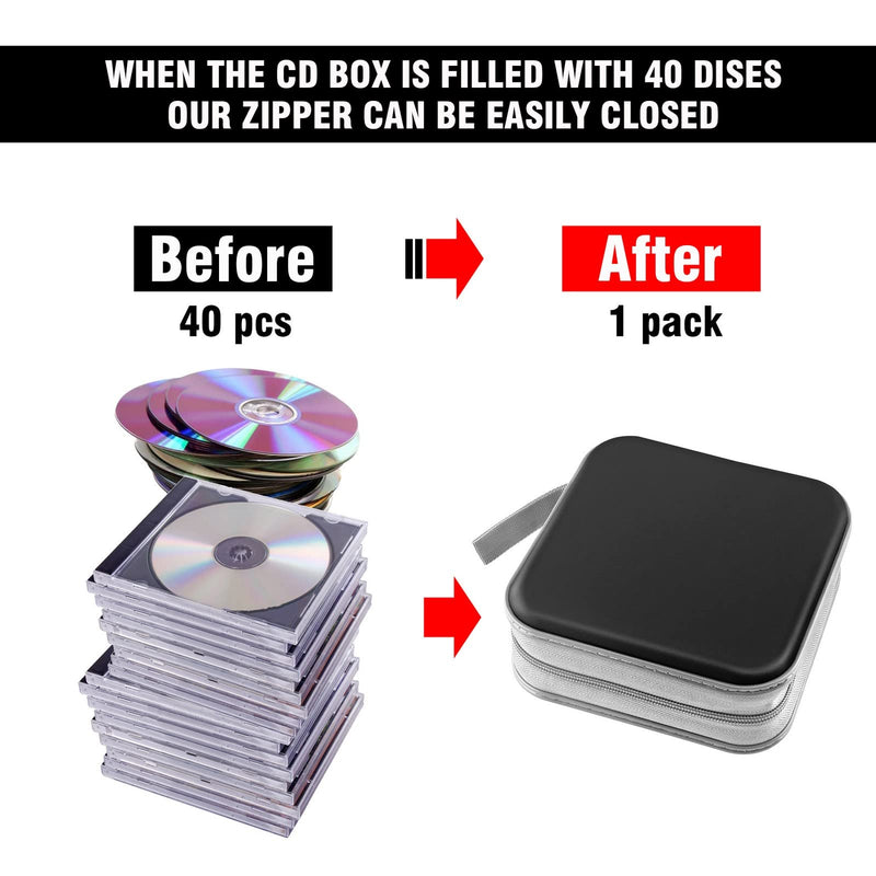 CD Case, DVDs Wallet Holder, CD/DVD Case Wallet 40 Discs Heavy Duty Bag Binder Storage Booklet Album (Black) Black