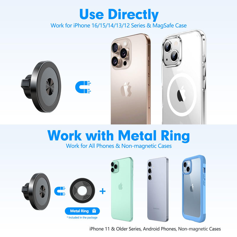 isuke for MagSafe Car Mount, [80+LBS Strongest Suction & Ultra-Durable] [16 Strongest Magnets] Aluminum Alloy Magnetic Phone Holder for Car Dashboard Windshield for iPhone Samsung All Smartphones Black
