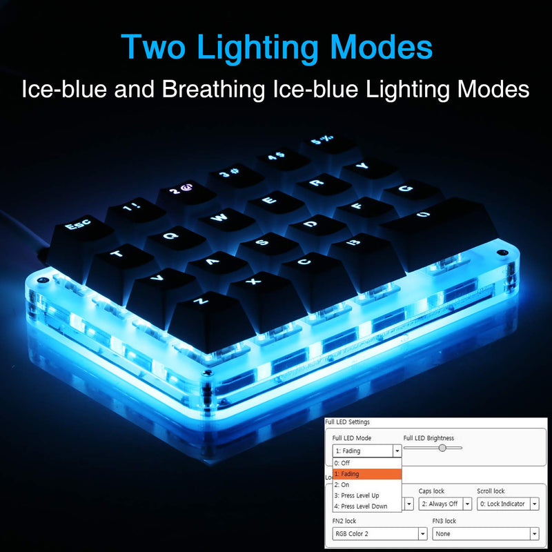 Koolertron One Handed Macro Mechanical Keyboard, Portable Mini One-Handed Mechanical Gaming Keypad 23 Fully Programmable Keys ((Blue Backlit/Blue switches)) White/Blue backlit/Blue switches