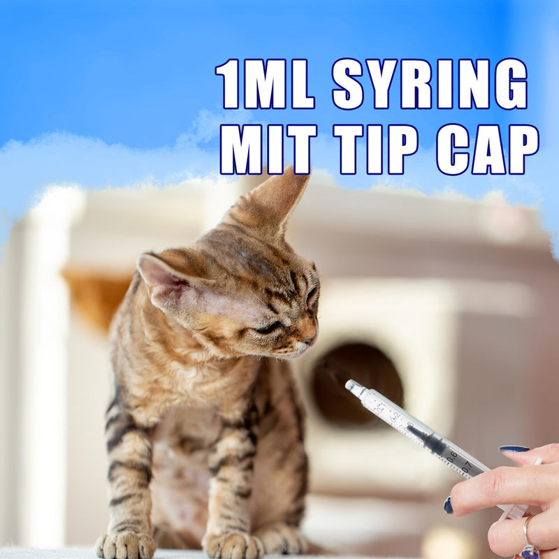 Pack of 100 1 ml plastic syringes with caps, 1 ml syringe for refilling and measuring liquids, scientific laboratories, pet feeding Pack of 100 - 1 ml