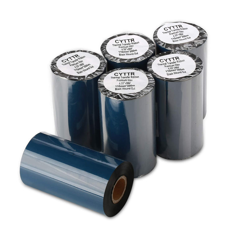 CYTTR Thermal Transfer Ribbon - Premium Resin-Enhanced Wax - 4.33" x 984" (110mmx300mm) 1 Inch core Ink Outside Compatible for Zebra Datamax Sato TT Printers (1 Roll)
