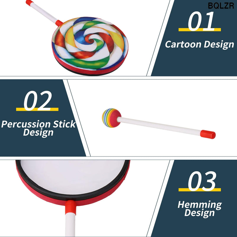 [AUSTRALIA] - BQLZR Round Percussion Hand Drums 7.87 Inch Dia Colorful w/Mallet for Gift Pack of 3 