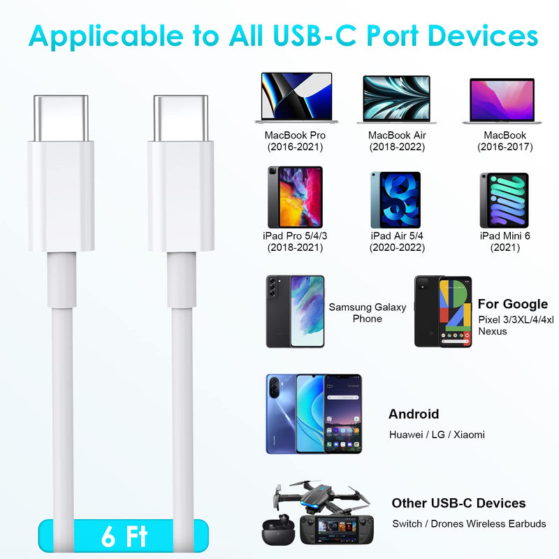 USB C Cable 2 Pieces 1.8 m 60 W USB C to USB C Fast Charging Cable for iPhone 15/15Pro/15ProMax, Samsung S23/S22/S21 Series, Huawei P50 P40 P30 Type-C Devices etc Pack of 2, 1.8 yards