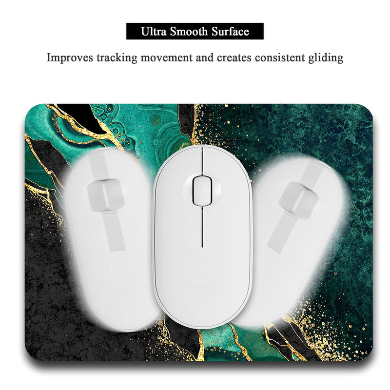 Atufsuat Small Mouse Pad, Mini Pad 6 x 8 in, Thick Rubber Waterproof Mat, Cute Mousepad Wireless Tray Home Office Travel, Teal Green Gold Marble, Square-20x15CM-Green Luxury Teal Marble