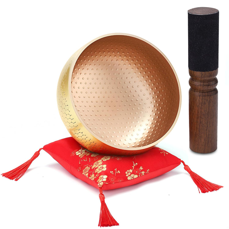 Tibetan Singing Bowl Set — Meditation Sound Bowl Handcrafted in Nepal, Long Lasting Sound for Deep Calming Relaxation, Meditation, and Sound Bowl Healing | Includes Mallet & Cushion(5") (4") 4"