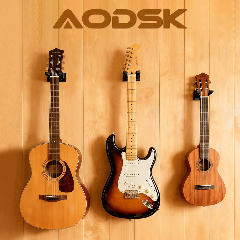 Guitar Wall Mount 3 Pack, Auto Lock Guitar Wall Hanger ,for Acoustic and Electric Guitar, Ukulele, Bass, Banjo and Mandolin,Guitar Accessories，Black