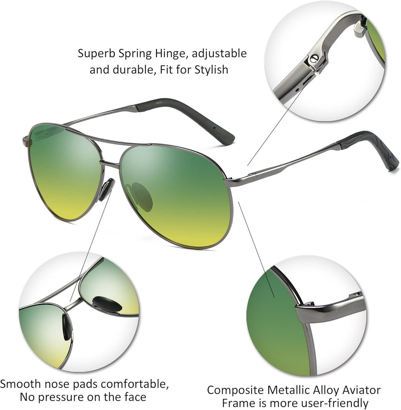 [AUSTRALIA] - Baselay Night Driving Glasses, Classic Aviator Pilot HD Polarized Anti Glare Night Vision Safety Sunglasses for Men Women Black 