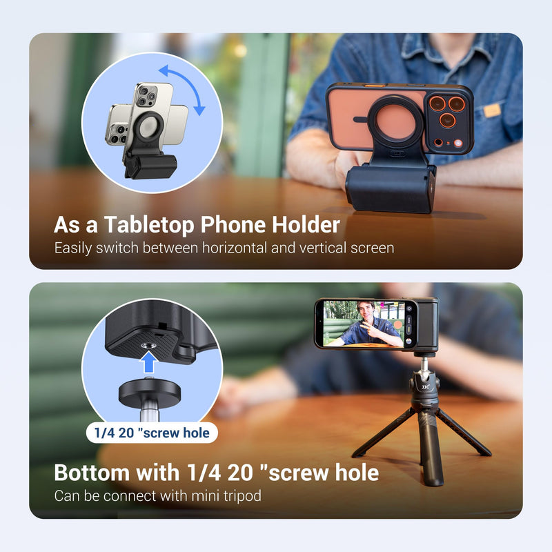 [AUSTRALIA] - JJC Upgraded Magnetic Phone Camera Grip with Remote, Cell Phone Camera Grip Handle Compatible with MagSafe iPhone Android Phones, with 1/4" Tripod Screw for Vlogging Video Recording Selfie 