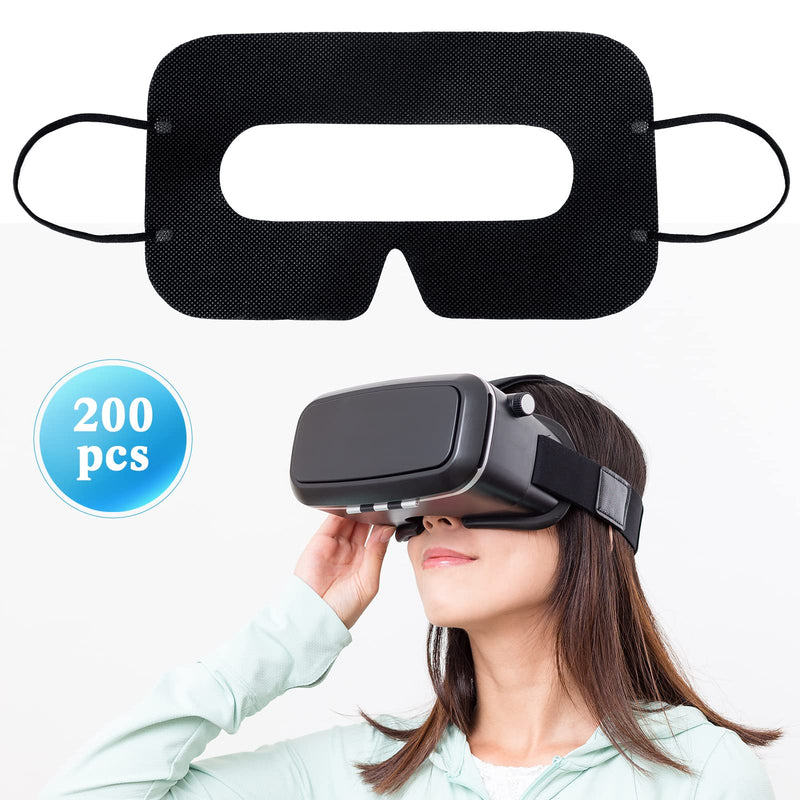 200 Pcs Disposable VR Face Mask Breathable Cover Eye Mask for VR Nonwoven Fabric Sanitary VR Mask, VR Eye Cover Pad (Black) Black