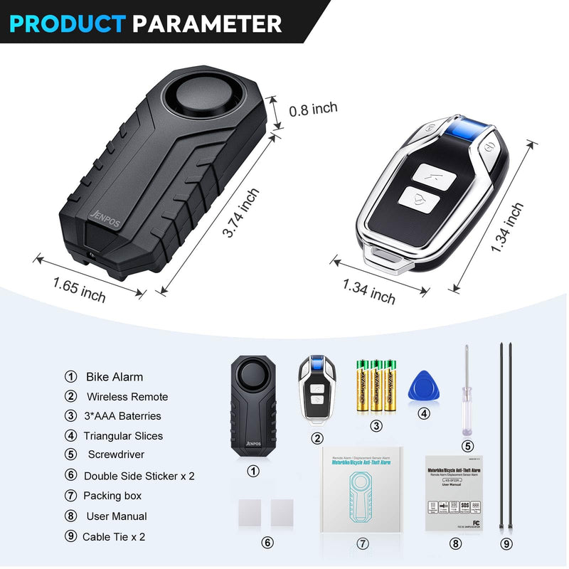 Bike Alarm, 120dB Loud Waterproof Wireless E-Bike Motorcycle Alarm with Remote, Anti-Theft Vibration Motion Sensor Multipurpose Security Alarm System, Ebike Accessories Black