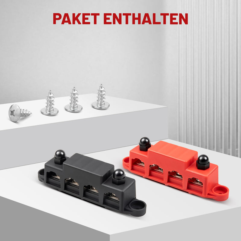 RED WOLF 250A Busbar Distribution Block 12V-48V DC, Distribution Rail with 4x M8/M10 & 3x M4 Terminal Bolts (M8)