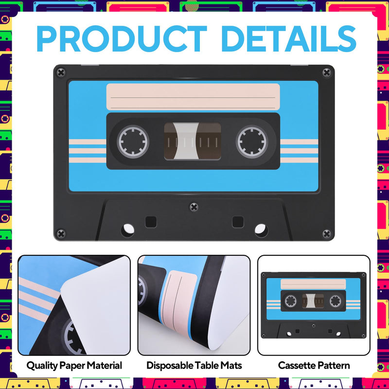 [AUSTRALIA] - 48 Pack Cassette Paper Placemats 80s Party Decorative Place Mats Cassette Hip Hop Party Table Mats for Retro 70s 80s 90s Theme Birthday Anniversary Music Party Supplies Table Decorations 