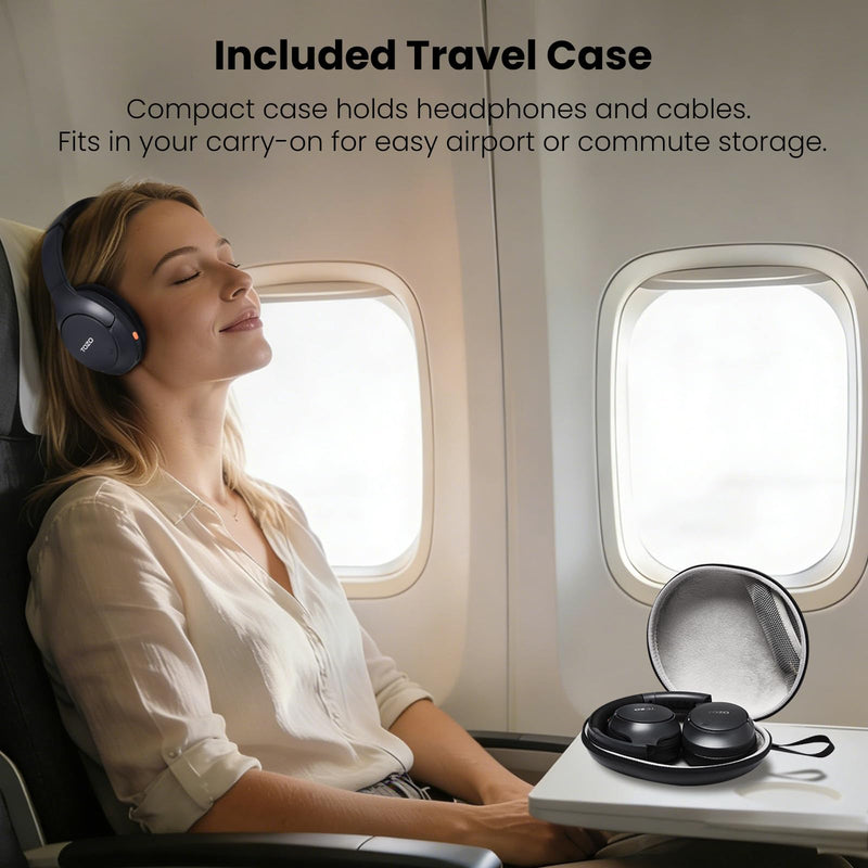 TOZO HT3 Hybrid Noise Cancelling Wireless Headphones, 90H Over Ear Headset | Hi Res Audio, AI Voice Assistant, Dual Device Connection, 32 Custom EQs, Built In 5 Mics, ANC, Foldable with Case Black Headphones with Case