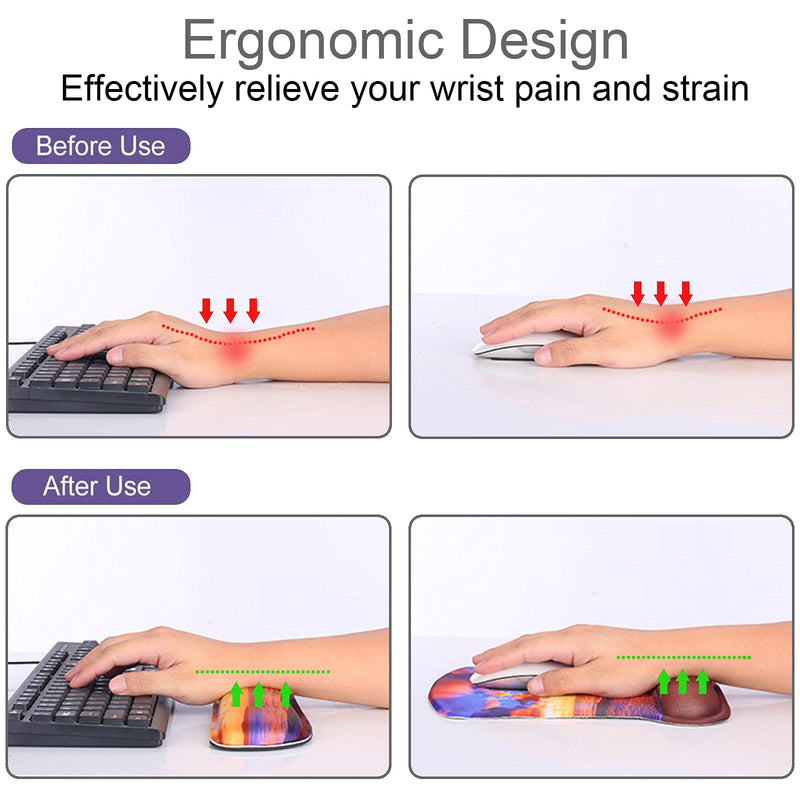 Mouse Pad and Keyboard Wrist Rest Support, with Non-Slip PU Base,Gel Mouse Pad with Coaster,Pain Relief for Gaming, Computer,Office -Sunset Beach B-Sunset Beach