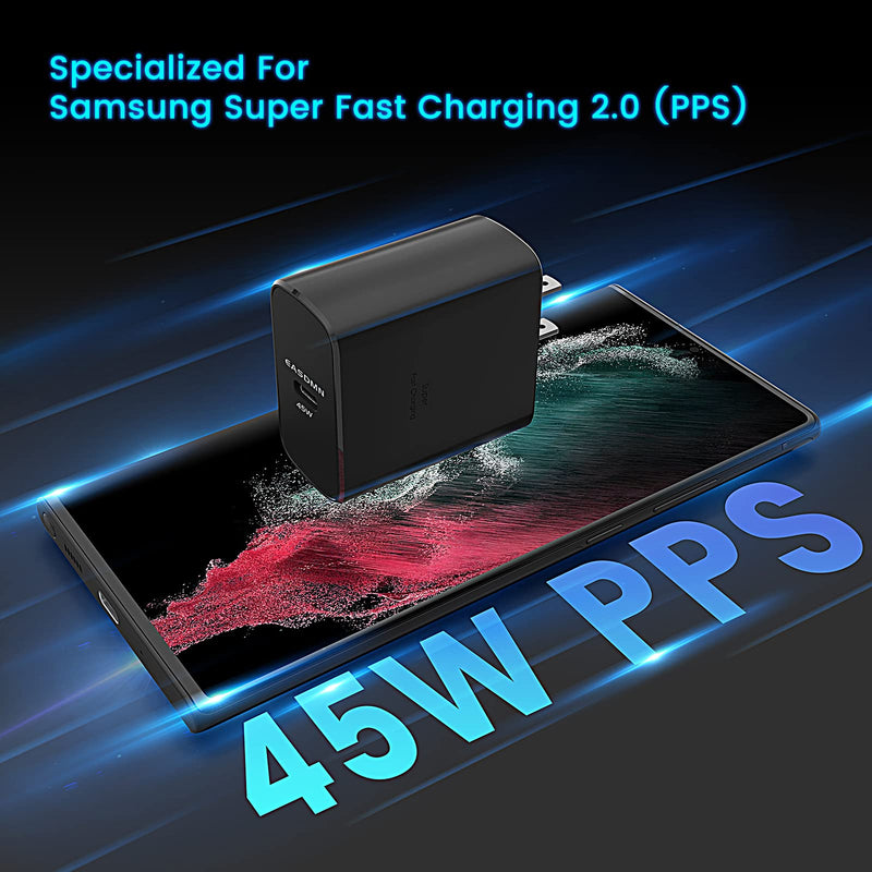 45W Super Fast Charger Type C, 2 PACK 45 Watt USB-C PD/PPS Wall Charging Block for Samsung Galaxy S23 Ultra/S23+/S22 Ultra/S22+/S22/S20 Ultra/Note 10 Plus, Galaxy Tab S8(with 2x 6.6ft Cable)