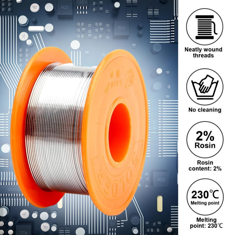 XIAQICA Solder 5 pieces 50 g solder with rosin core solder flux 0.6/0.8/1 mm with desoldering wire (2 mm/1.5 m) for DIY welding work and electrical repairs