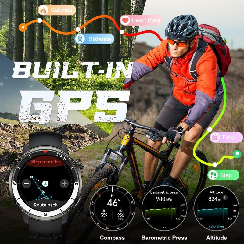 Smart Watch(Answer/Make Call), Smartwatch for Men Women, 1.43" HD AMOLED Display, Fitness Activity Tracke with 170+ Sport Modes, 5 ATM Water-Resistance, Pedometer, Stress, Heart Rate, Blue