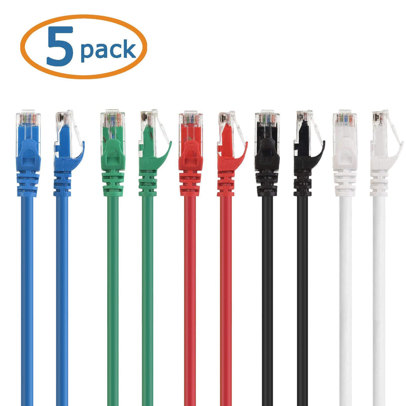 Cable Matters 5-Color Combo Snagless Cat6 Ethernet Cable (Cat6 Cable, Cat 6 Cable) 14 ft & 5-Pack Snagless Cat6 Ethernet Cable