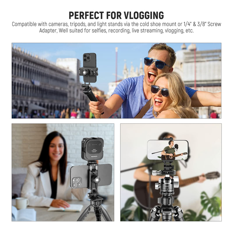 [AUSTRALIA] - NEEWER Metal Phone Tripod Mount Adapter with Arca QR Base, Cold Shoe, 360° Swivel 180° Tilt, Phone Holder Compatible with iPhone 15 Pro Max Galaxy S24 SP-02 