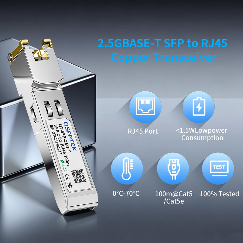 QSFPTEK 2.5Gbase-T Network Transceivers, 2.5G SFP to RJ45, 2.5gb Copper Module Mini Gbic Compatible Generic, 100m, Other Open Switches X 1 For Generic