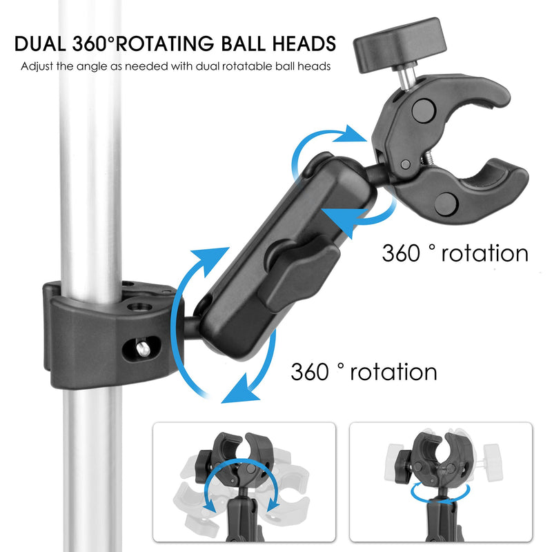 [AUSTRALIA] - Double Super Clamp Camera Mount with Magic Arm for Chair/Photography Reflector/Light/Pole, Umbrella Clamp with 360° Rotation Double Ball Head Adapter for Golf Push Carts/Strollers/Wagons 