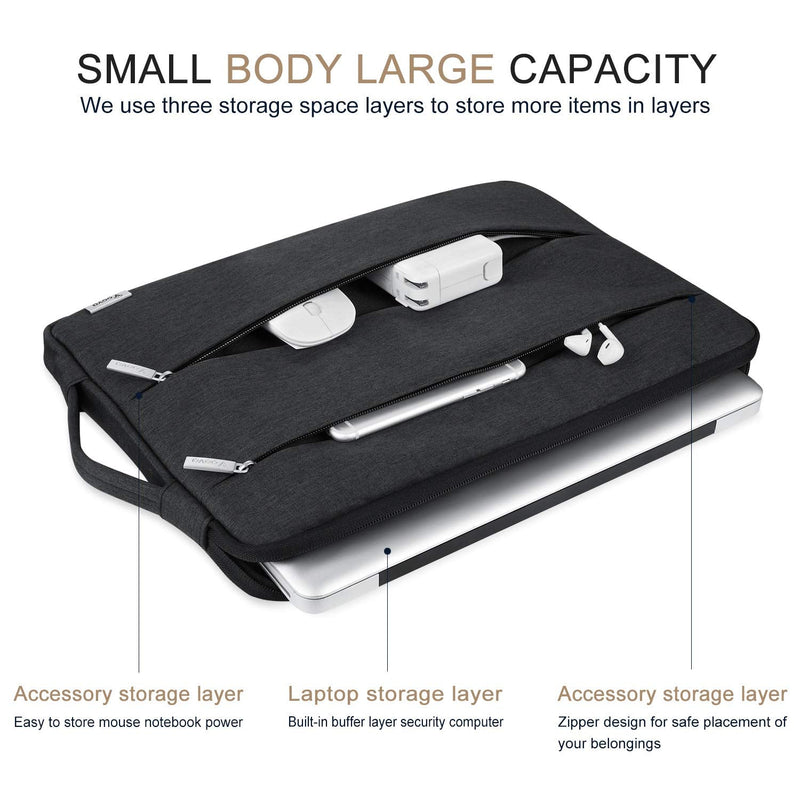 Voova 13 13.6 Inch Laptop Sleeve Case Compatible with MacBook Air/MacBook Pro 13 M2/M1,13.5 Surface Laptop 5/4, Surface Pro X / 9/8, iPad Pro 12.9, Waterproof Computer Bag Cover with Handle, Black 12.6-13.6 Inch