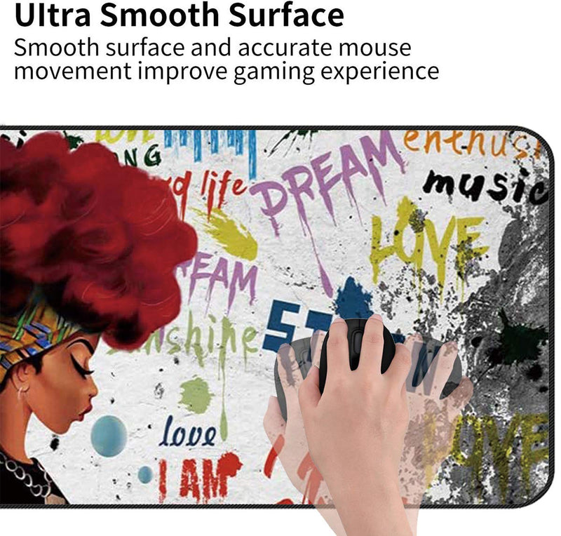 Extended Gaming Mouse Pad and Coaster,Large Non-Slip Rubber Base Mousepad with Stitched Edges,Waterproof Mouse Mat Desk Pad for Work,Office,Home -African Black Woman Graffiti Girls with Red Hair Ya-mousepad-5-1
