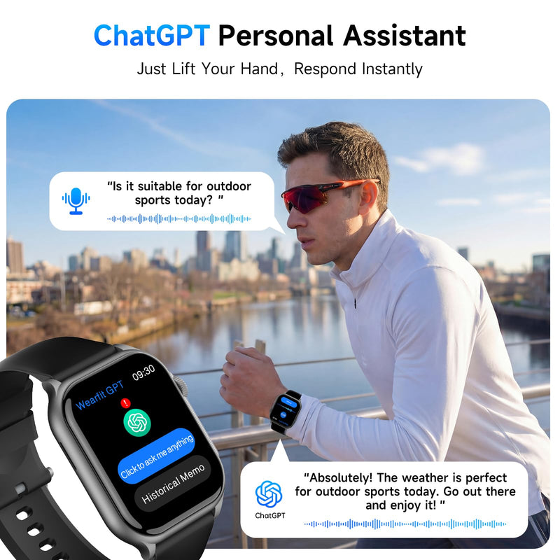 AOC Built-in ChatGPT, 1.96" HD AMOLED Screen AI Smart Watch for Men Women Answer/Make Calls, Fitness Watch with Heart Rate Monitor Sleep Monitor, 100+ Sports Trackers Step Counter, Waterproof