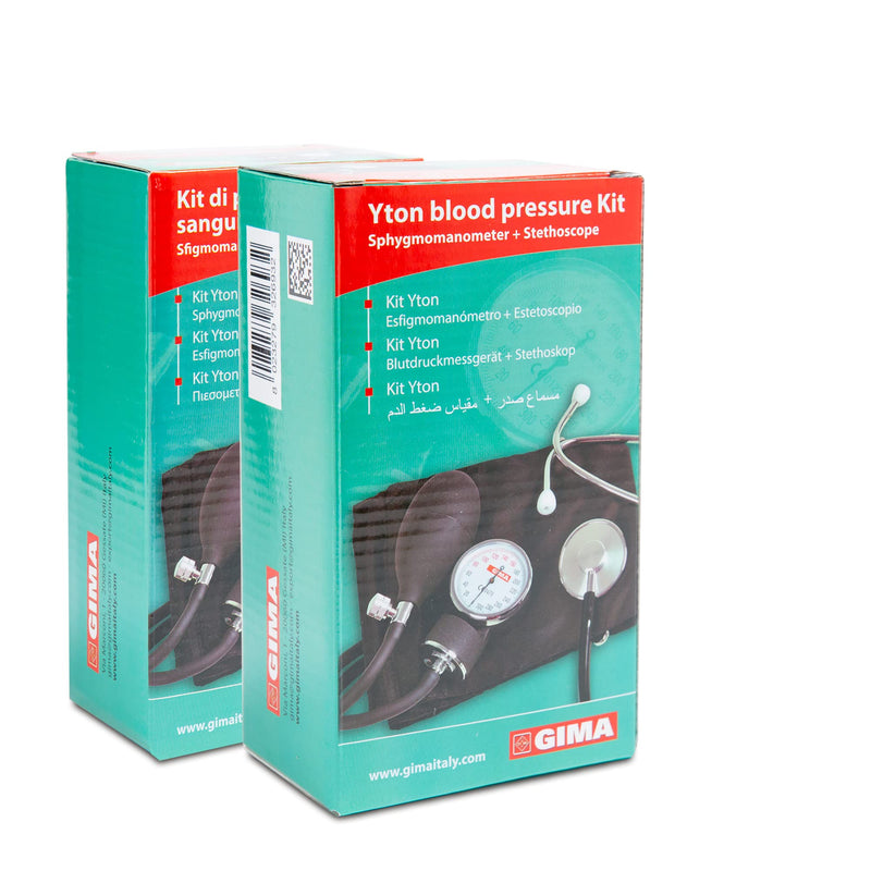 GIMA YTON Classic Aneroid Sphygmomanometer with Stethoscope, Nylon Strap with Velcro Fastening, Latex Free, Manual Adjustment, Bulb with Chrome Valve