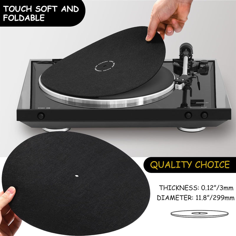 Facmogu 2PCS 12" Turntable Platter Wool Mat, 3mm Vinyl Record Slipmat, Anti-Static Turntable Platter Mat Felt, Soft Turntable Pad for Record Player, Audiophile Reduce Noise, Phonographs Flat Mat-Black Black