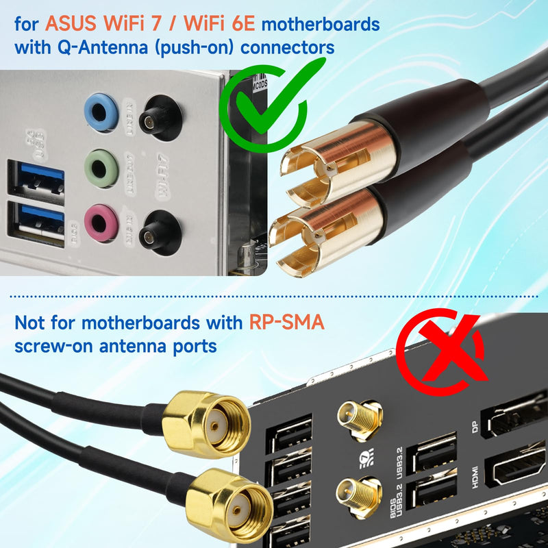 Eightwood WiFi 7 Gaming PC Motherboard Antenna, Tri-Band, Push-On Connector | Magnetic Base Antenna for ASUS ROG Strix, TUF Gaming, ROG Crosshair, ProArt, Prime Series WiFi 7 Motherboards