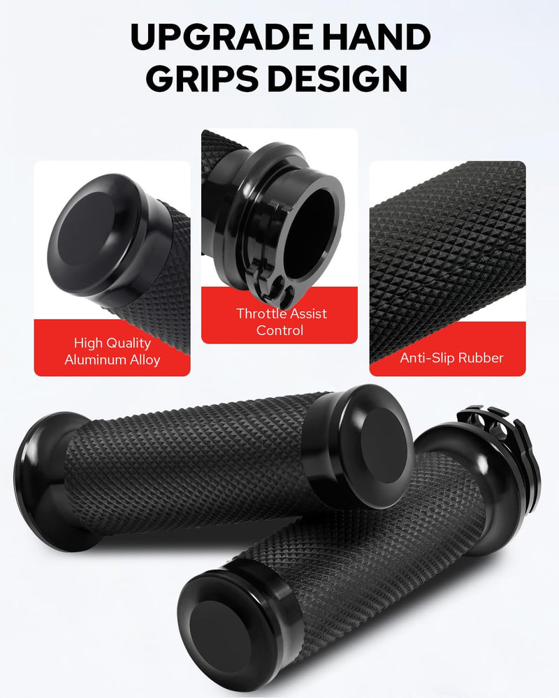 [AUSTRALIA] - Benlari 1inch Handlebar Grips, Cable Throttle Hand Grips, Non-Slip Rubber Motorcycle Handgrips Fit for Harley Davidson Touring Dyna Softail Sportster 883 1200 1inch Cable Throttle Handlebar Grips 