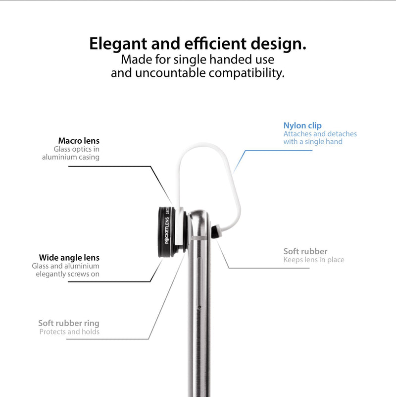 iPhone Camera Lens 2-in-1 by Pocket Lens, Macro and Wideangle Lens, Fits All iPhones, iPads, Samsung, Google Phones, Alternative to Olloclip, Comes with Waterproof Pouch