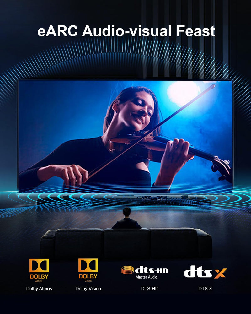 10K 8K 4K HDMI 2.1 Cable, CL3 Rated in Wall 48Gbps Ultra High Speed Cable 60 Ft Long, Slim & Light Unidirectional Fiber Optic HDMI, Support 8K@60Hz 4K@120Hz, D-HDR, EARC Dolby Atmos Uni directional Black