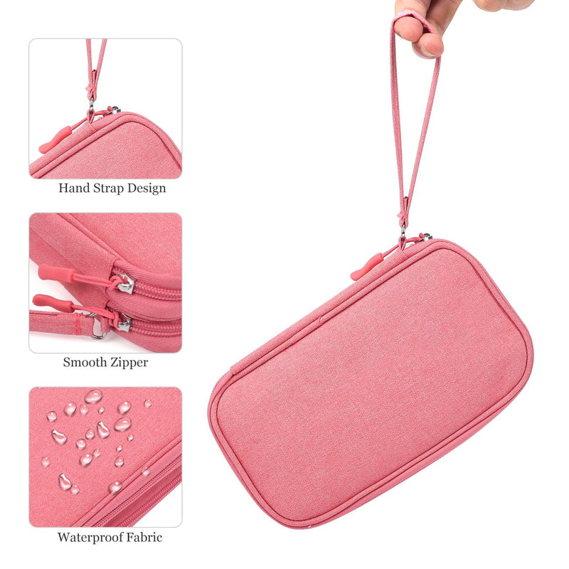 Electronic Organizer Travel USB Cable Accessories Bag/Case,Waterproof for Power Bank,Charging Cords,Chargers,Mouse ,Earphones Flash Drive Double Layer - Pink
