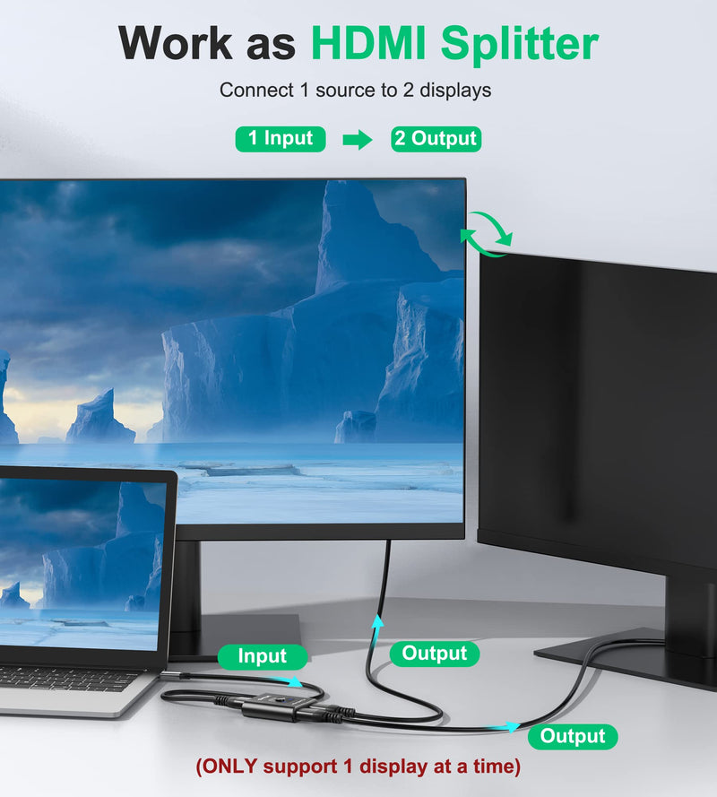[AUSTRALIA] - HDMI Switch 4k@60hz Splitter, GANA Aluminum Bidirectional HDMI Switcher 2 in 1 Out, Manual HDMI Hub Supports HD Compatible with Xbox PS5/4/3 Blu-Ray Player Fire Stick Roku Dark Black 