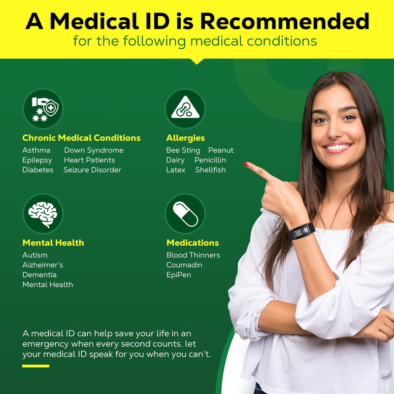 [AUSTRALIA] - Upgraded Medical Bracelets Men Women with QR Code Medical Alert ID Bracelets - Titanium Steel Wristband Fits Wrists Up 8''-10'' - More Space Custom Emergency Med ID Info Black-Stretch nylon rope 