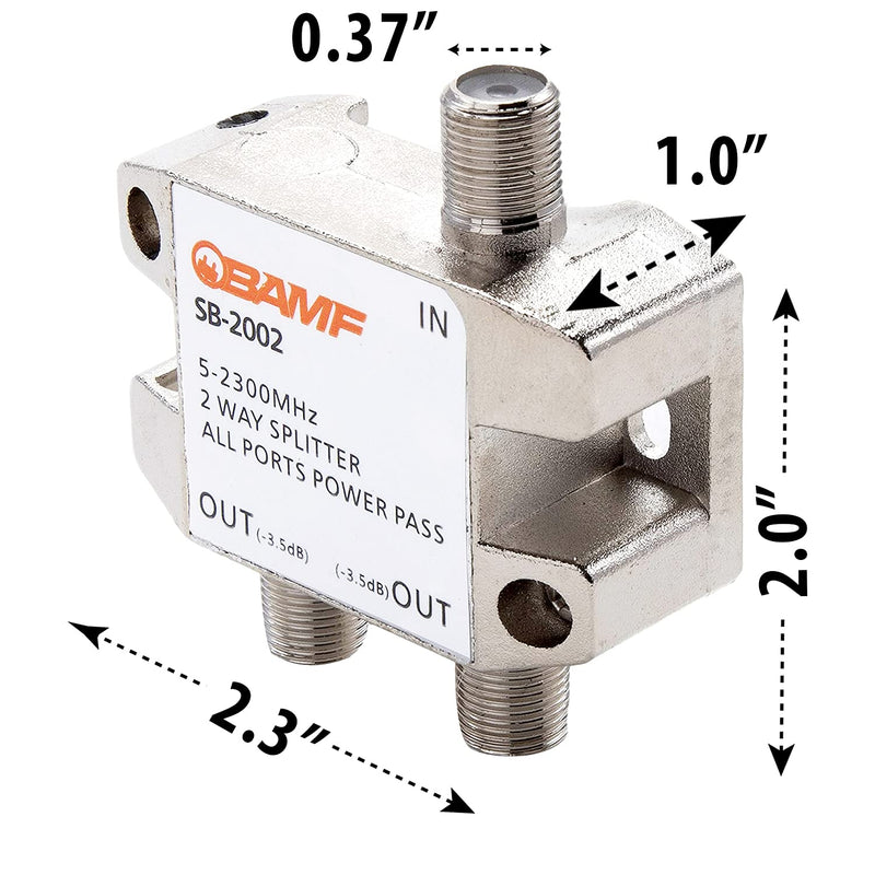 BAMF 2 Way Coaxial Cable Splitter, Bi-Directional Coax MoCA 5-2300MHz, RG6 Compatible, Nickel Plated Cable Splitter Internet and TV Splitter, Satellite, Amplifier, Antenna, Analog/Digital Connections