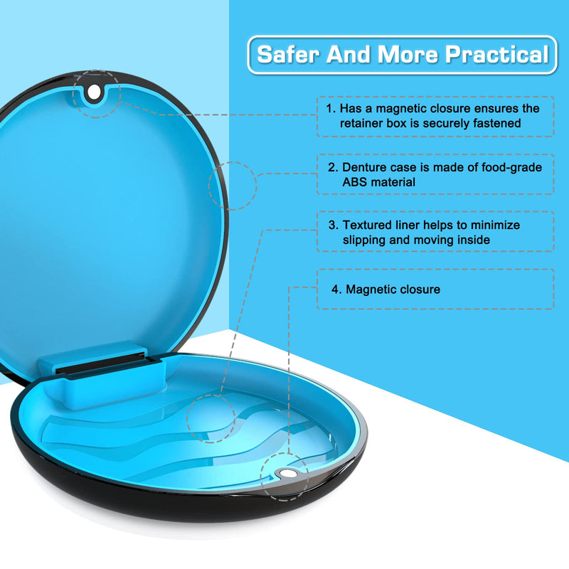 Retainer Case Orthodontic Dental Case: BVN Slim Braces Case, Mouth Guard Case, Denture Case, Teeth Aligner Case, Night Guard Case Container Storage Holder Black. Circular case Black Shell+blue Silicone Pad